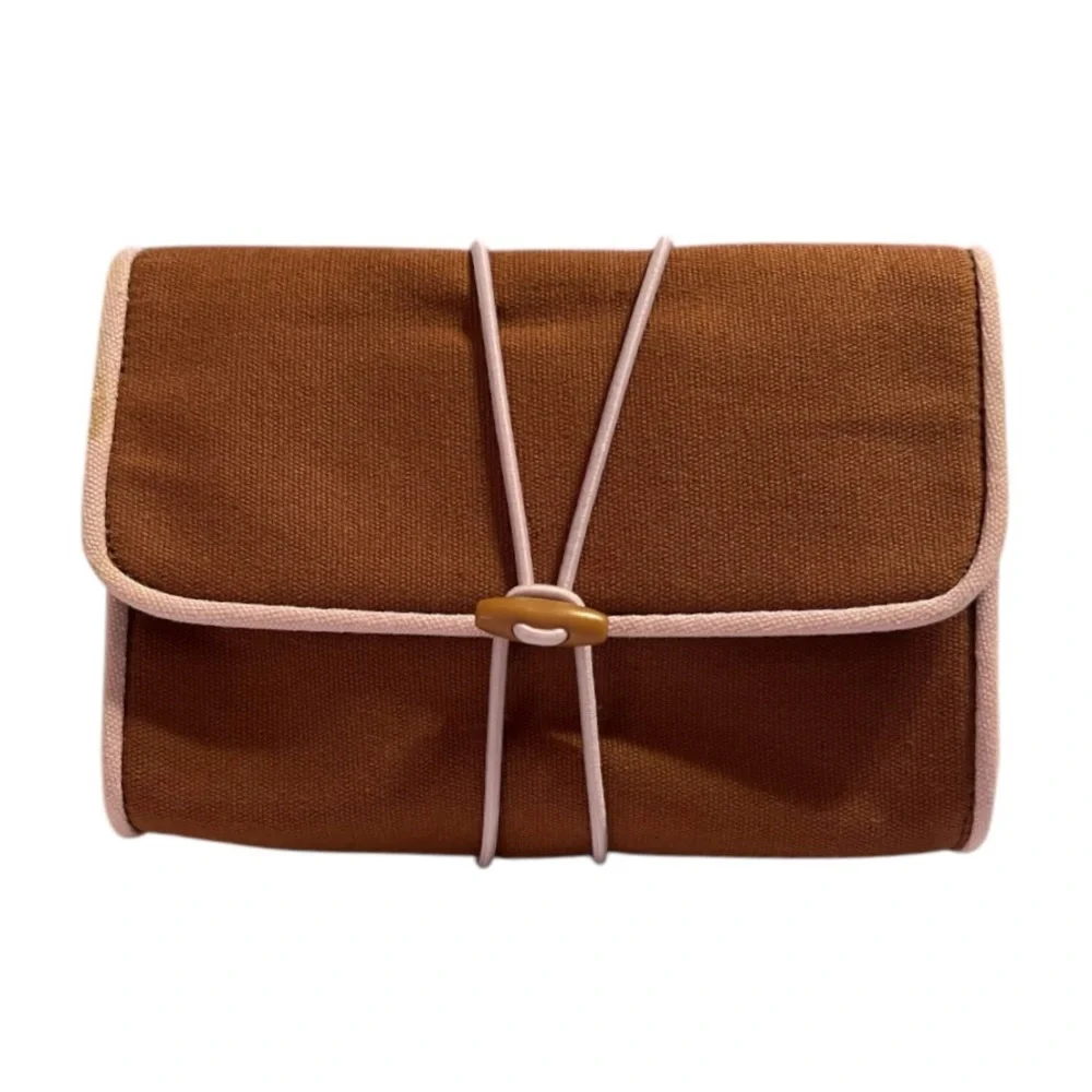 The Body Shop Brown Cosmetic Bag with Pink Trim GUC